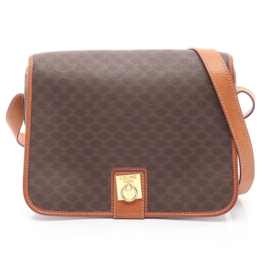 Celine Macadam Shoulder Bag Canvas Leather Brown